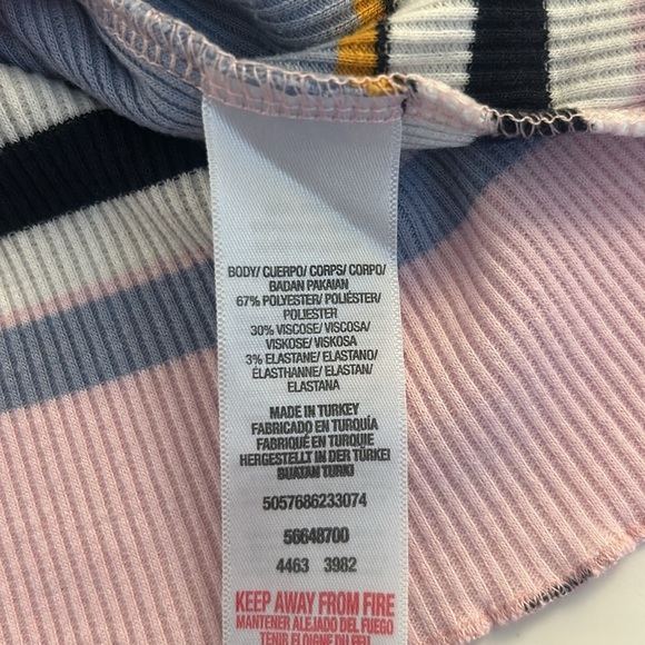 Dorothy Perkins Casual Ribbed Striped Lettuce Hem Short Sleeve Top Size 16 - Picture 6 of 6